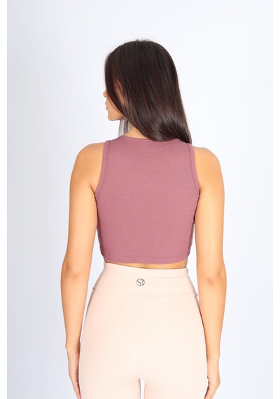 Soft&Basic Kadın Rose Basic Halter Yaka Esnek Biyeli Kaşkorse Kumaş Crop Top Body Atlet Rose