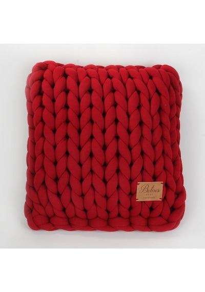 Hmy1801 Chunky Örgü Yastık Kırmızı