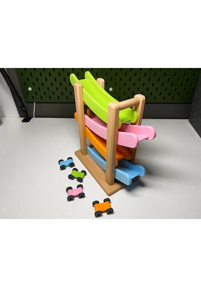 3d Baskı Kaydıraklı Araba Pisti - 4 Katlı Mini Araba Yarış Rampası, Bebek Ve Çocuk Oyuncağı Seti 4 Araba Dahil