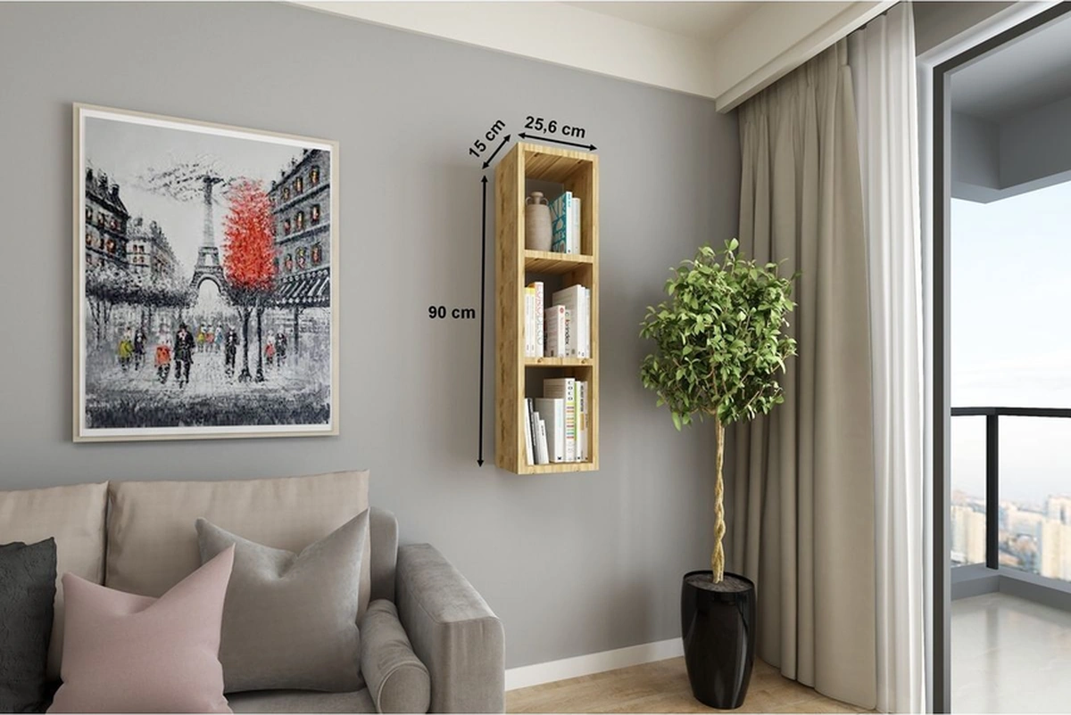 Duvar Rafı Tek Kitaplık 90 Cm Mobilya Atlantik Çam Atlantik Çam