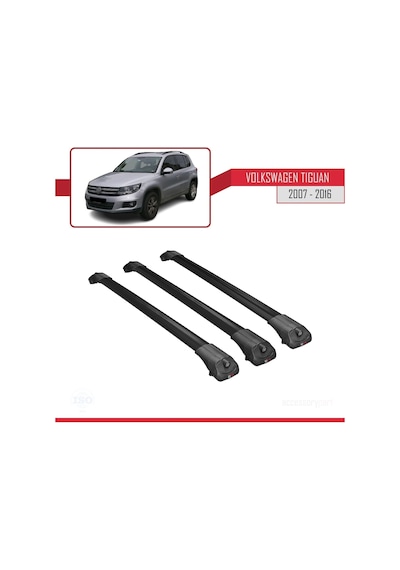 Volkswagen Tiguan 2007-2016 Arası İle Uyumlu Ace-1 Ara Atkı Tavan Barı Siyah 3 Adet Bar