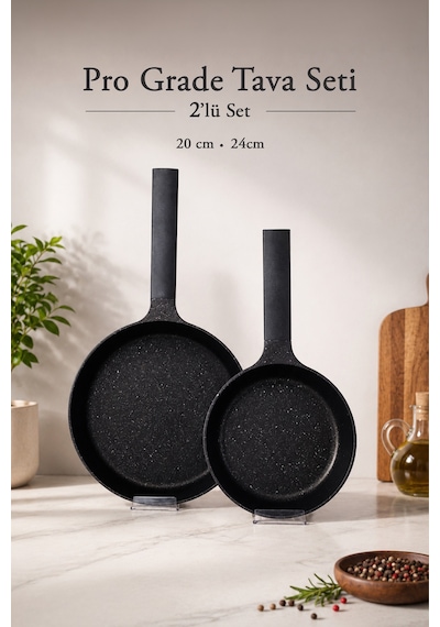 Pro Grade 2'li Granit Döküm Tava Seti Gri 20 Cm - 24 Cm Çok Renkli