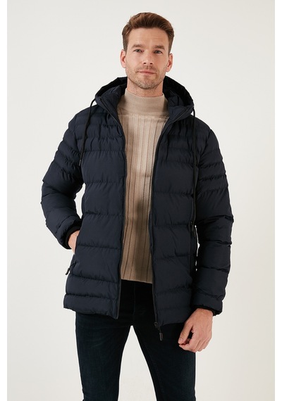 Buratti Su Itici Slim Fit Soğuğa Ve Rüzgara Dayanıklı Kapüşonlu Şişme Erkek Mont 649005 Lacivert