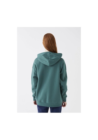 LC Waikiki Baskılı Uzun Kollu Oversize Kadın Hoodie Yeşil