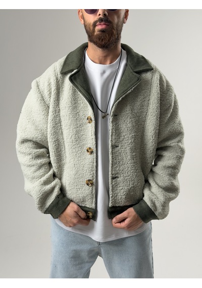Cocopelli Erkek Kaşe Detaylı Yeşil Peluş Hırka Coc2587 Yeşil