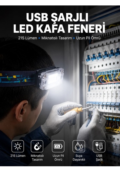 Kafa Lambası Led Fener Pratik Taşınabilir Ayarlanabilir Usb Şarjlı Çok Renkli 26341026