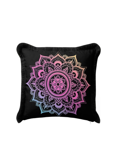 Modern Mandala Sanatı Saçaklı Yastık Kılıfı - Pastel Geçişli Bohem Siyah Püsküllü Kırlent Kılıfı Gün Doğumu Lila Modern Mandala Sanatı Saçaklı Yastık Kılıfı - Pastel Geçişli Bohem Siyah Püsküllü Kırlent Kılıfı Gün Doğumu Lila