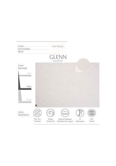 Cool Halı Glenn 605 Beyaz Banyo Halısı Antre Halısı Hasır Dokulu Kilim Banyo Paspası Dekoratif Mutfak Halısı Diğer
