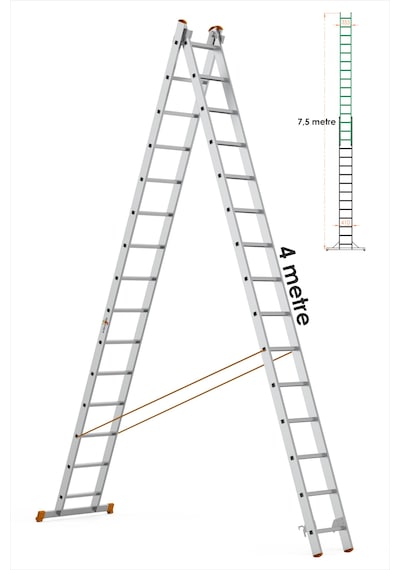 En Uzun Büyük 4x2m. Açılıp Kapanan A Tipi Sürgülü Kullanılabilen Ev Ofis İnşaat Yangın Merdiveni 2x15 Basamak 7,5 Metre