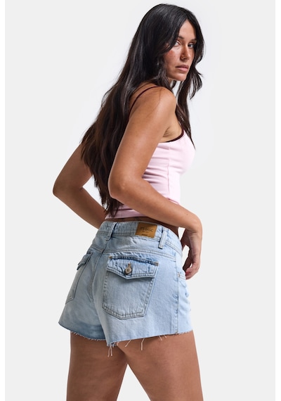 Itsbasic Kadın Ice 12s6-3 Mini Mom Arkadan Cepli %100 Koton Denim Şort Ice Rengi