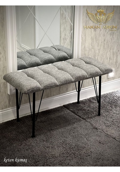 By Hakan Aşkın Metal 4 Ayaklı 90 Cm Eco Keten Gri Puf & Bench Tekli 2024