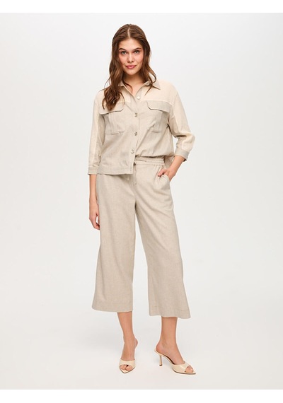 Faik Sönmez Beli Lastikli Comfort Fit Keten Karışımlı Capri S26cpr009 Us26cpr00972 Taş