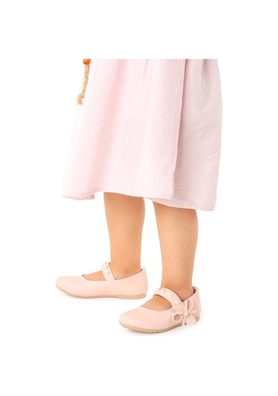 Kiko Kids İncili Cırtlı Kız Çocuk Babet Ayakkabı 253 Cilt Bareti Pudra 001
