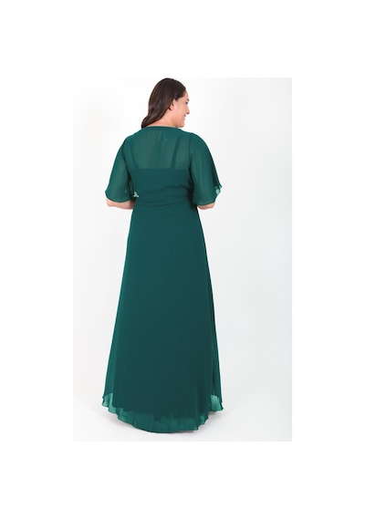 Ladies First Büyük Beden 3221 Zümrüt Uzun Abiye Elbise 001