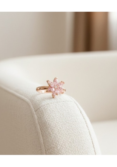 Çekirdekjewelry 925 Ayar Gümüş Ayarlanabilir Pembe Taşlı Lotus Yüzük Pembe