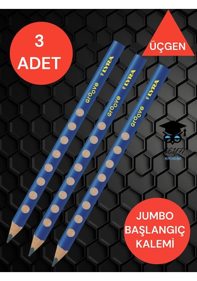 Üçgen Jumbo Başlangıç Kalemi 3 Adet Kalın Kurşun Kalem Lyra Groove Çok Renkli