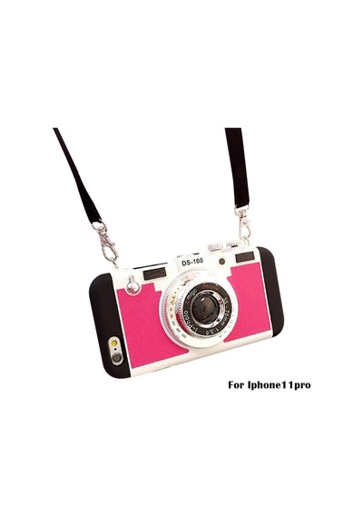 3d Telefon Kılıfı Vintage Kamera Tasarım Silikon Kapak Uzun Kayış Halatı Black, For  Apple Uyumlu iPhone 11pro