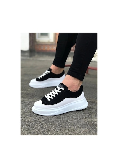 Mevese Rovero Erkek Bağcıklı Cilt Günlük Sneaker Ayakkabı Siyah Beyaz