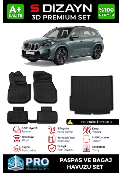 S-dizayn Bmw Ix1 3d Pro Havuzlu Paspas Ve Bagaj Havuzu Seti 2'li Set 2024 Üzeri A+ Kalite