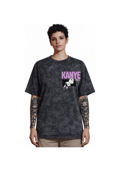 Sevbano Tasarım Kanye West Şarkıcı Rapper Sırt Baskılı Unisex Oversize Es Siyah