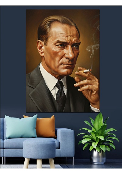 Ahşap Tablo Sigara İçen Atatürk Portresi