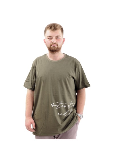 Mode Xl Battal Beden Erkek Pamuklu T-shirt Yumuşak Dokulu Baskılı Belıef U24085 Haki Haki