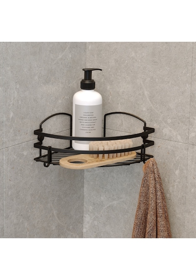Teknotel Tek Katlı Kancalı Banyo Köşe Rafı Siyah Lm007H Çok Renkli