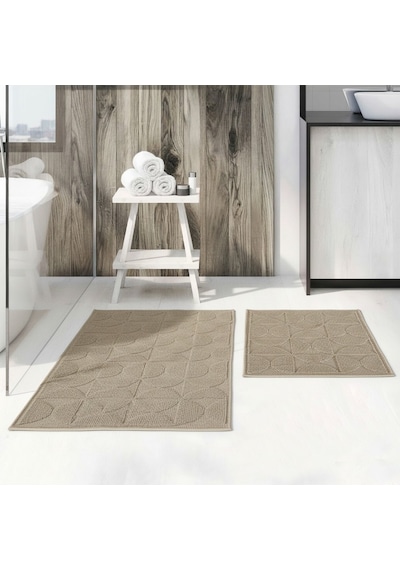 Larissmoon Loomx Banyo Paspası 2 Li Set Yıkanabilir Dokuma Yüzey Kaymaz Taban Banyo Halısı Paspas Bej