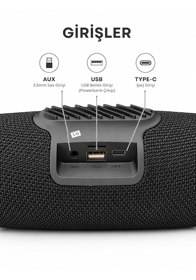 Charge5 Taşınabilir Bluetooth Hoparlör Rgb Işıklı Aux/tf Kart Destekli Güçlü Ve Net Ses Performansı