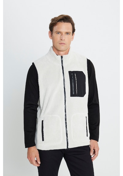 AC&Co / Altınyıldız Classics Erkek Bej Standart Fit Normal Kesim Dik Yaka Polar Yelek Bej