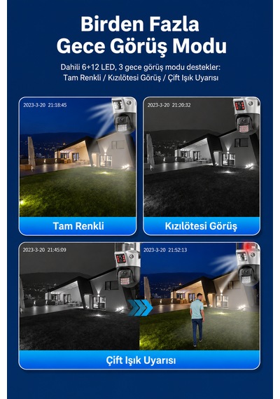 Viva Ics-223 6mp Çift Lensli Wifi Akıllı Güvenlik Kamerası 3mp+3mp Ptz Ip66 Su Geçirmez Gece Görüşlü Aı Takip