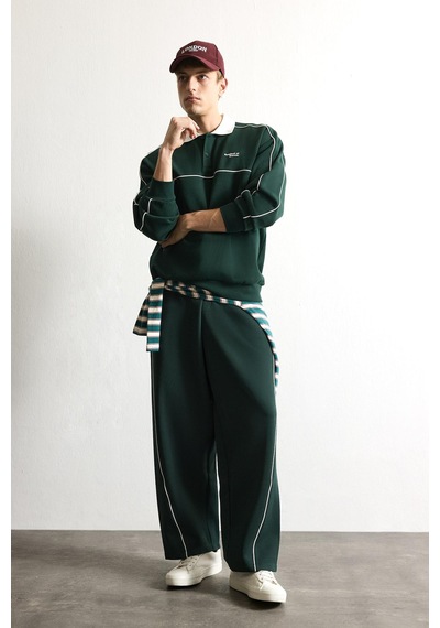 Defacto Boxy Fıt Polo Yaka Baskılı Sweatshirt F0116ax26augn852 Yeşil-gn852
