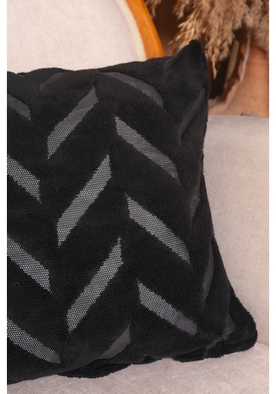 Chevron Welsoft Jakarlı Dekoratif Kırlent Kılıfı 43x43 Cm - Ztchevron Siyah-