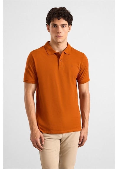 Süvari Kiremit Slim Düz Baskısız Pike Düğmeli Polo Yaka Tişört Ts1014000459-kh4