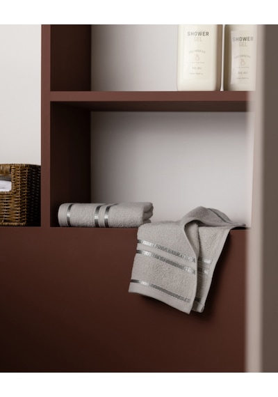 Marnot 2'li %100 Pamuk Bordürü Floşlu El Havlusu - Açık Gri - 30x30 Cm 8684427350102 Çok Renkli
