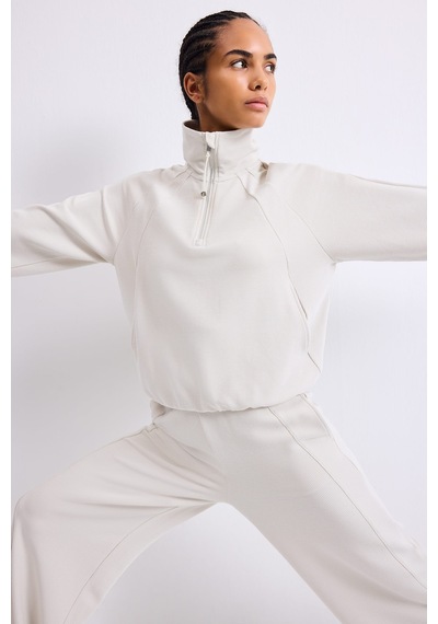Defacto Yarım Fermuarlı Dik Yaka Waffle Sporcu Basic Sweatshirt I3631ax26aubg721 Bej-bg721