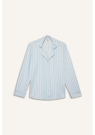 Defacto Regular Fit Pijama Yaka Uzun Kollu Üst G1980ax26spbe772 Mavi-be772