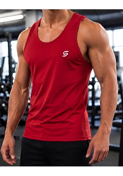 Sapeur Erkek Sporcu Atlet - Nefes Alabilir Fit Kesim, Gym & Fitness Tanktop Kırmızı