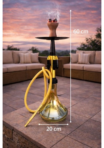 Cam Nargile 60 Cm Büyük Boy Gold Siyah Lüks Nargile Takımı Teras Balkon Şark Köşesi Dekor