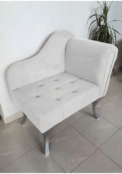 Yeni Model Ters Kol Tekli Köşe Koltuğu Josefin Bench Gümüş Ayak Beyaz