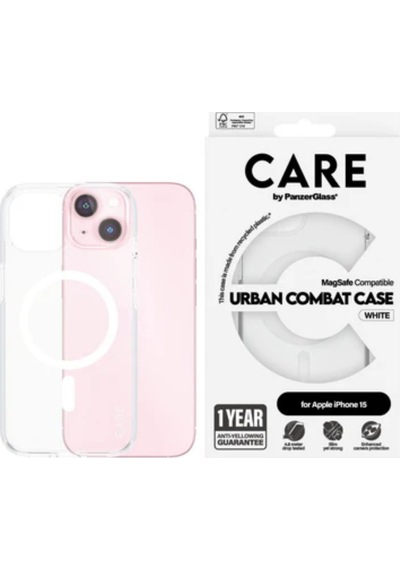 Care By Panzerglass Apple Uyumlu iPhone 15 Urban Combat Case Beyaz Magsafe Kılıf Şeffaf