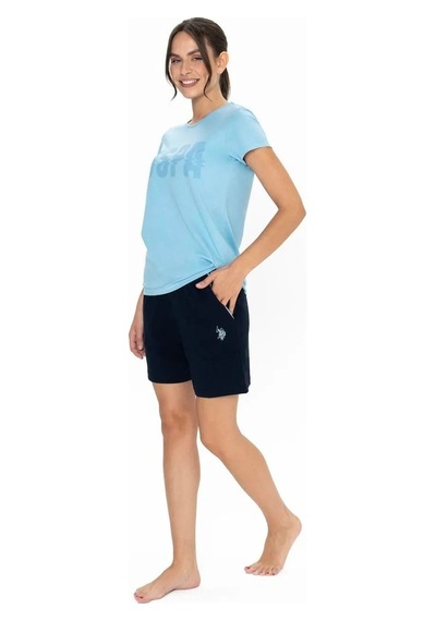 U.s. Polo Assn. Kadın Yuvarlak Yaka Renkli Pijama Şort Takım Mavi