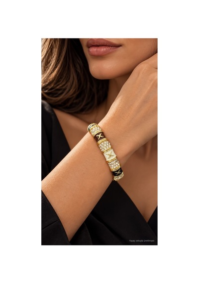Kadın Gold Renk Taşlı Bileklik Kristal Taşlı X Figürlü Şık Takı Altın - 926984162 Altın