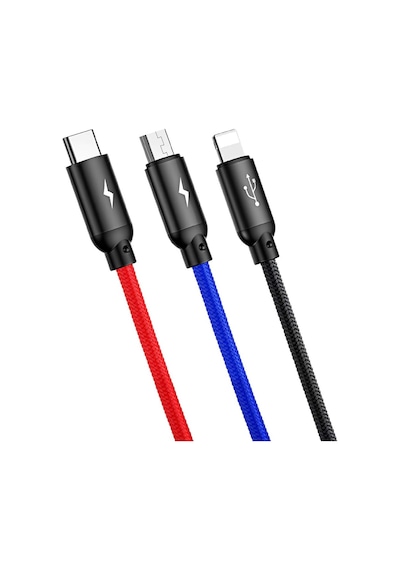 3 İn 1, Lightning İçin Şarj & Data Aktarım, Micro Usb & Usb-c İçin Şarj Kablosu, 0.3 Me Standart