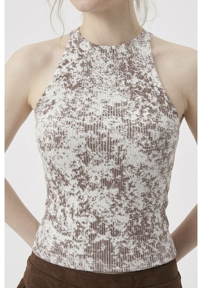 Neden Tekstil Kadın Fitilli Baskılı Beyaz Kahve Halter Yaka Crop Bluz - Beyaz-kahve Neden Tekstil Kadın Fitilli Baskılı Beyaz Kahve Halter Yaka Crop Bluz - Beyaz-kahve