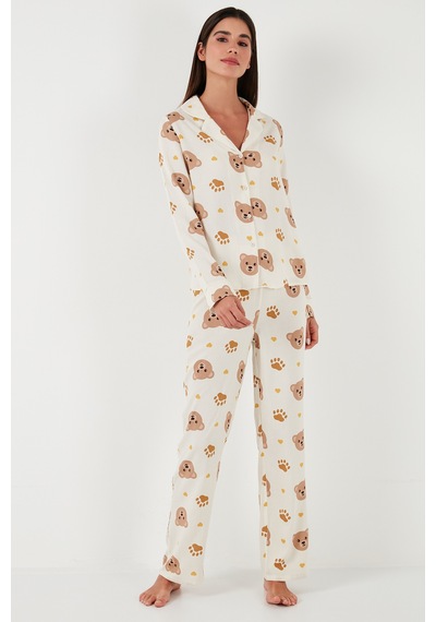 Lela Reguar Fit Yumuşak Dokulu Bayan Pijama Takımı 611Pt288Y Bej