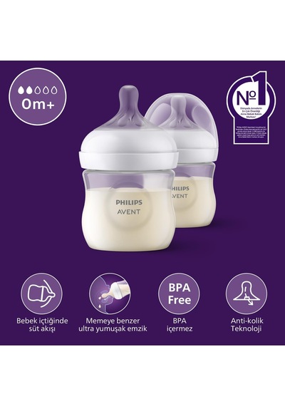 Philips Doğal Tepkili Biberon 2 Li Set, 125 Ml, 0-3 Ay, Akıtmaz Emzik, Kolik Ve Gaz Önleyici, Bpa İçermez, Scy900/02 Çok Renkli