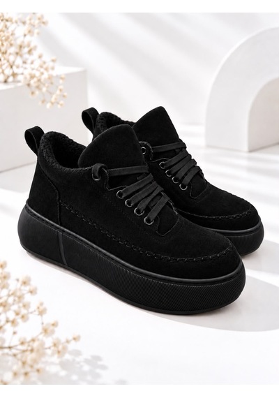 Dabab Shoes Nolen Kadın Siyah Bağcıklı Lüks Süet İçi Kürklü 4 Cm Kalın Taban Sneaker Spor Ayakkabı Dabab Shoes Nolen Kadın Siyah Bağcıklı Lüks Süet İçi Kürklü 4 Cm Kalın Taban Sneaker Spor Ayakkabı