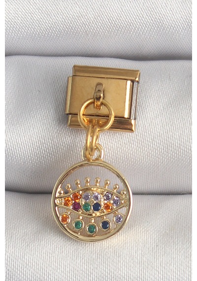 316l Çelik Gold Renk Sallantı Renkli Zirkon Taşlı Göz Model Nomination Charm Altın