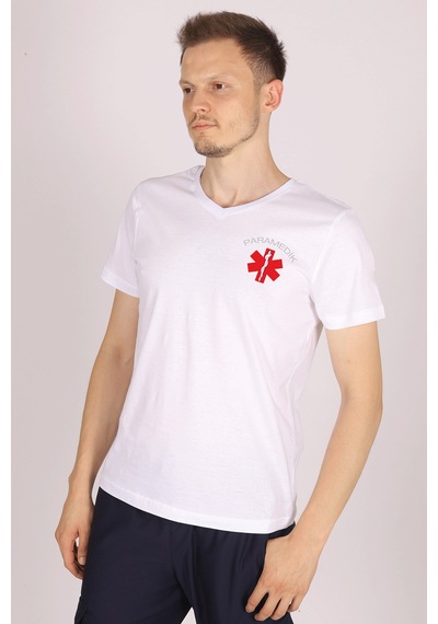 Beyaz Paramedik V Yaka Tişört Unisex
